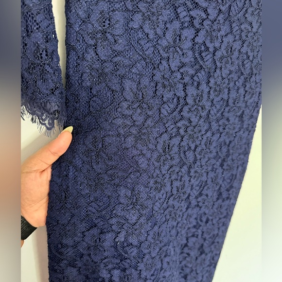 Diane Von Furstenberg Dress Blue Lace Narita Quarter Sleeve Back Zip Silk Midi - Picture 3 of 6